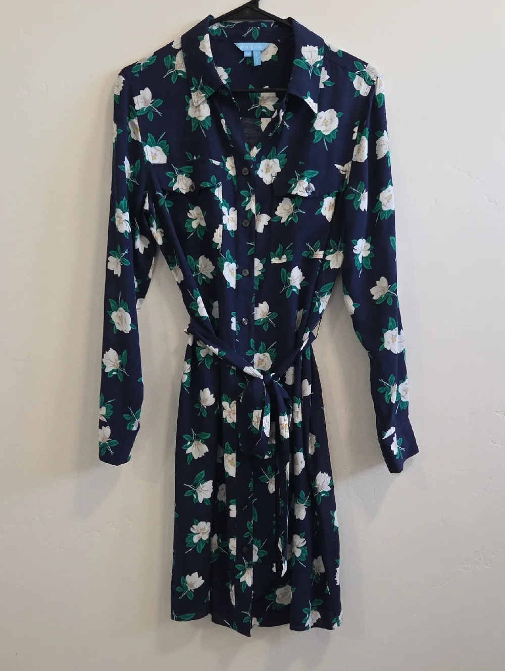 Draper James Magnolia Navy Blue Floral Long-Sleeve Shirt Dress - Picture 4 of 10